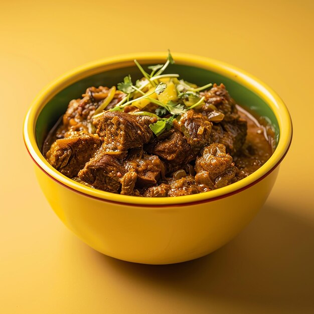 Foto mutton karahi em uma cena highend de yellow bowl