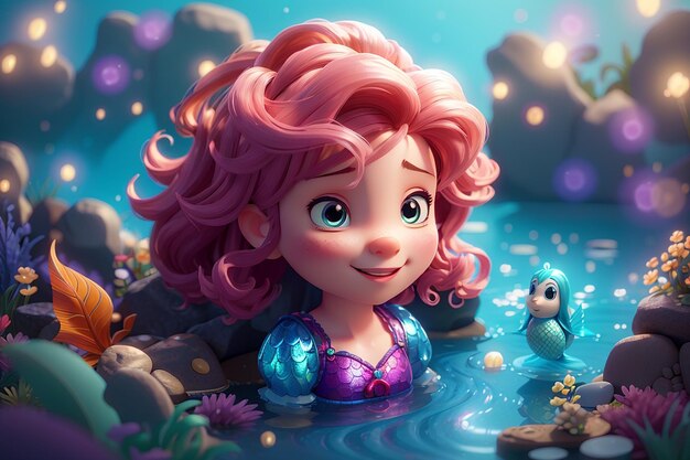 muy detallada pequeña y linda sirena merman