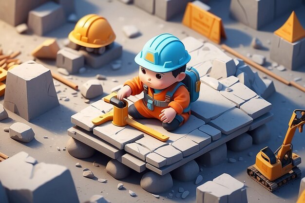 muy detallado pequeño lindo trabajador de la construcción