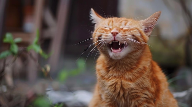 Muy gracioso gato rojo riéndose