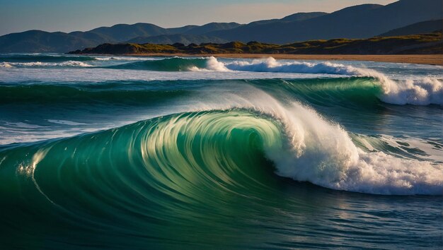 Foto muy hermosas olas del mar por la mañana al amanecer generativo ai