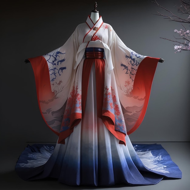 Muy hermoso chino hanfu gradual vestido tradicional generativo AI
