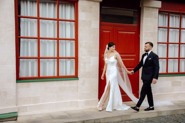 muy hermoso y elegante retrato de novios