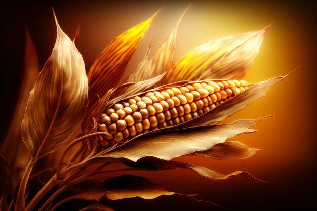 Un muy hermoso maíz de otoño a la luz del sol ilustración en el estilo de aerografía digital
