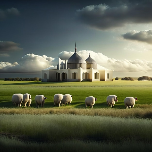 Foto muy lindo cabra oveja vaca camello eid al adha fondo generado ai