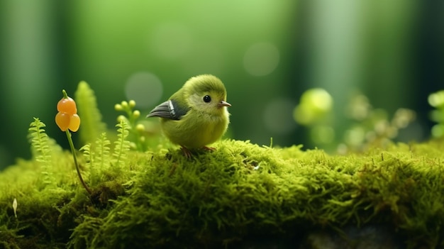 Foto muy lindo pequeño pájaro trébol bosque musgo alto ai generado arte