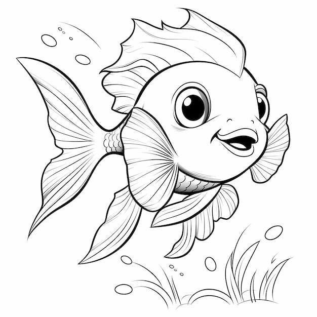 muy simple súper lindo pescado página para colorear para niños muy simple