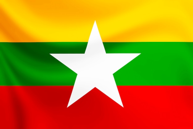 Myanmar fahnenschwenkend auf Beschaffenheitsgewebe.