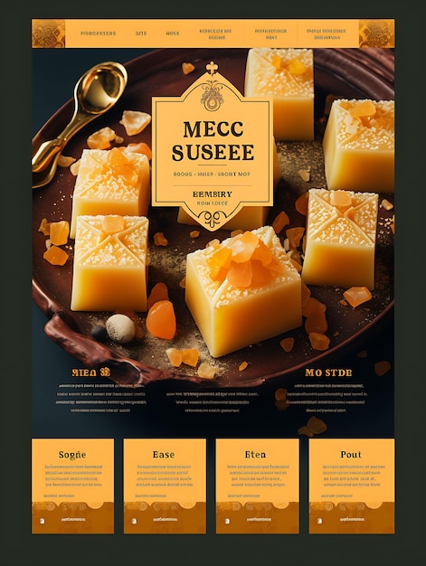 Mysore Pak mit Ghee Südindische Motive Dekoration reich und Indien Kulinarische Kultur Layout Website