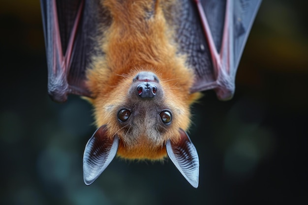 Foto mysteriöse fledermaus hängt auf dem baum auf den kopf