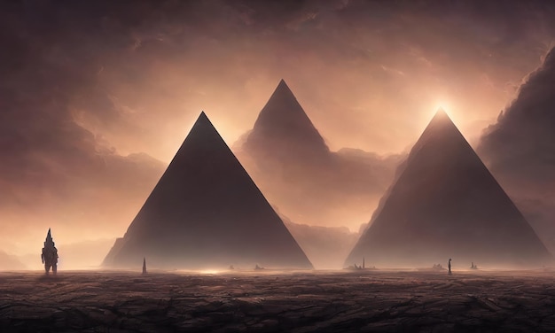 Mysteriöse Pyramiden alte Zivilisation mystische Landschaft 3D-Illustration