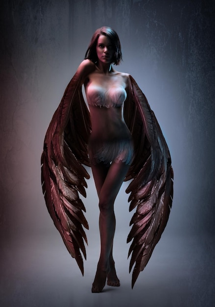 Mysteriöse Schönheit Konzeptionelle Aufnahme einer schönen Frau mit schwarzen Flügeln