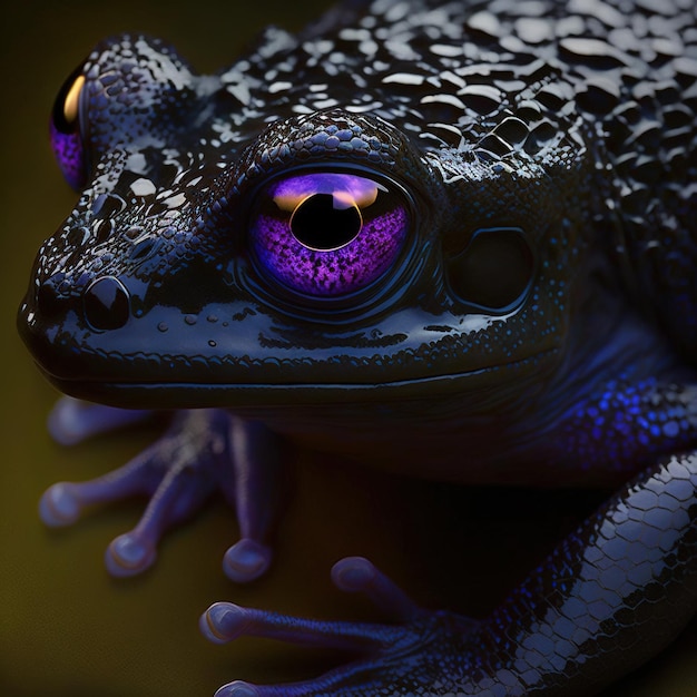 Mysteriöser blauer Frosch, tropisches Tier, märchenhafte Wildtierfigur, generierte KI