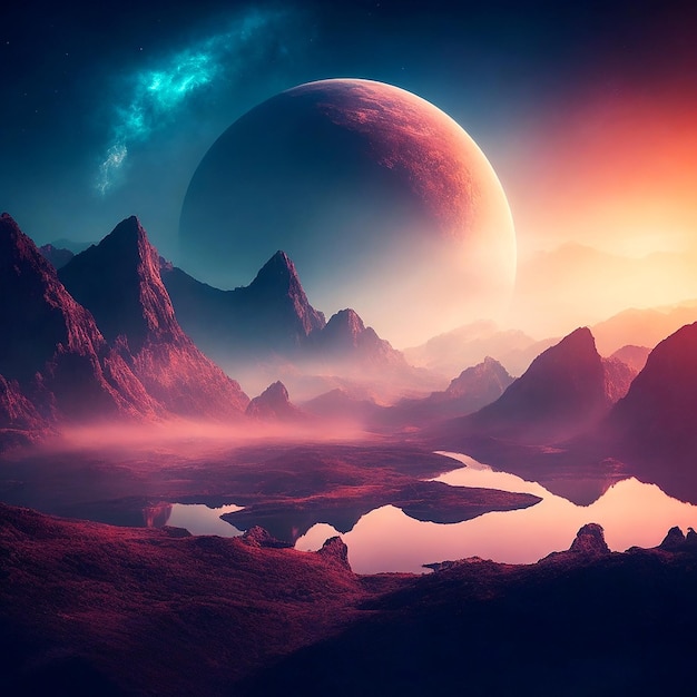 Mysteriöser Planet, Fantasy- und Science-Fiction-Planet-Hintergrund, generative KI