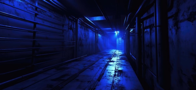 Mysterious Blue Lit Corridor en un entorno oscuro