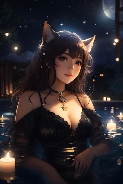 Foto mysterious cat girl anime anime girl anime portrait cute anime girl ai generative (generativa de inteligencia artificial)