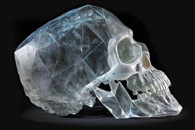 Mysterious crânio de cristal em um fundo escuro Generative AI