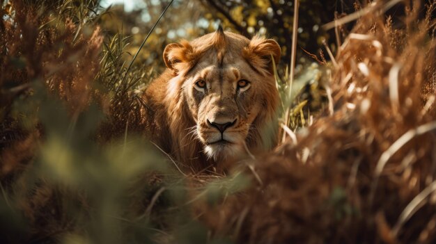 Mysterious Jungle Tiltshift Fotografía de un león macho inspirado en la mitología en 8k