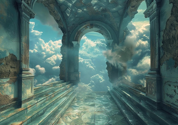 Foto mysterious ruinas del templo en el cielo con nubes