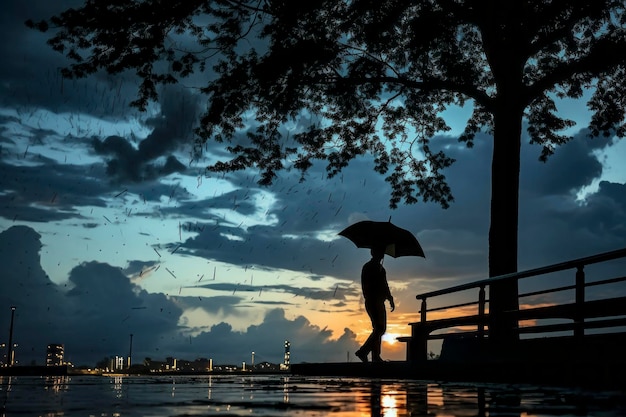 Mysterious Umbrella Man silueta en las sombras