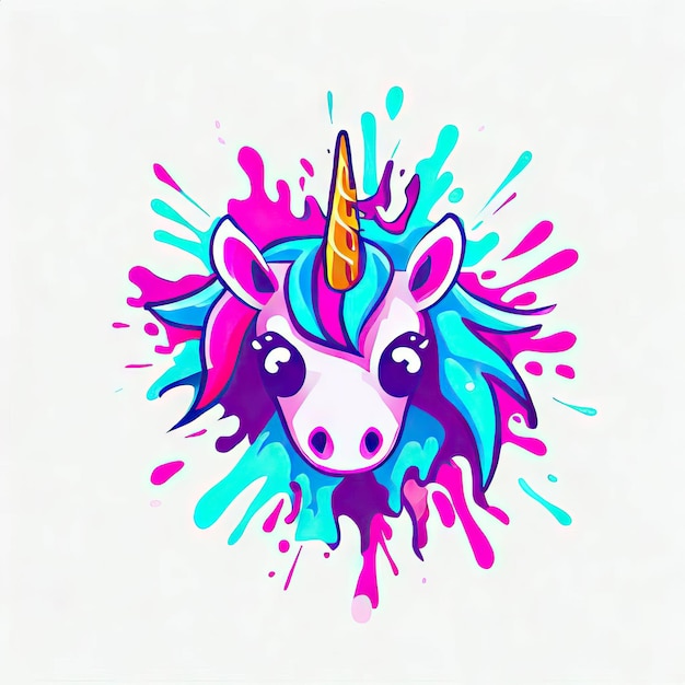 Foto mystic mane unicorn face in splashy art generative ai