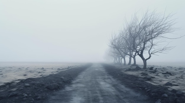 Mystical Foggy Road im postapokalyptischen Surrealismus Uhd-Bild
