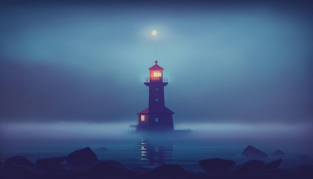 Mystical Lighthouse Una IA generativa minimalista de la tierra del faro