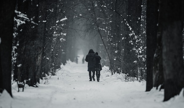 mystische Eichenallee Winter bei Nacht