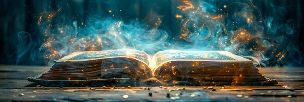 Mystische Flammen tanzen auf den Seiten eines antiken Buches