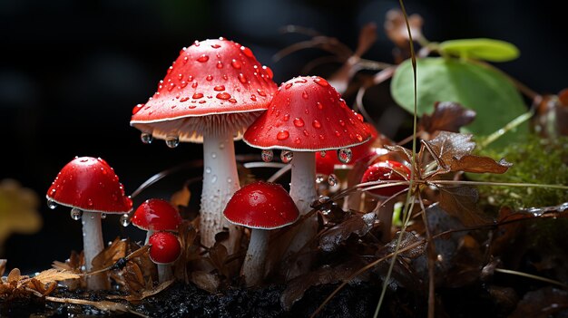 Mystische Makro-Close-Up-Fotografie des roten und weißen Pilzes