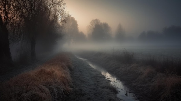 Mystische neblige Morgen-KI generiert