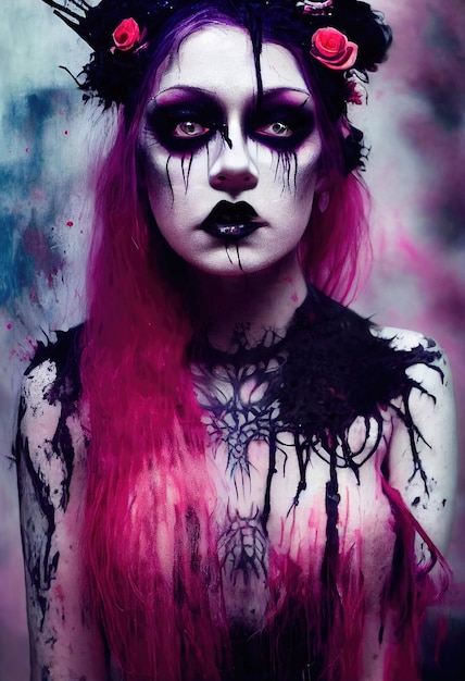 Mystische schöne fiktive Frau mit schönem Make-up Gothic Mystery Girl