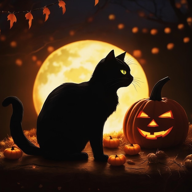 Mystische schwarze Halloween-Katze