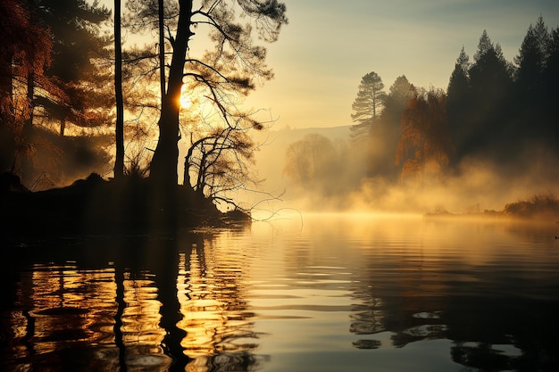 Mystische Wasser Nebel über Wasser mit untergetauchten Bäumen