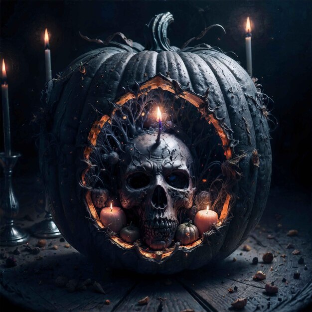 mystischer Halloween-Kürbis mit Kerzen