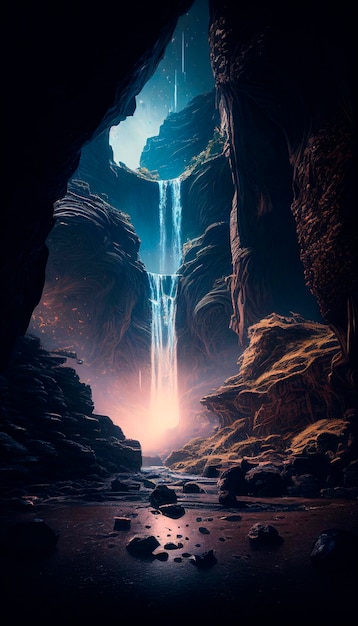 Mystischer magischer Wasserfall in den Bergen