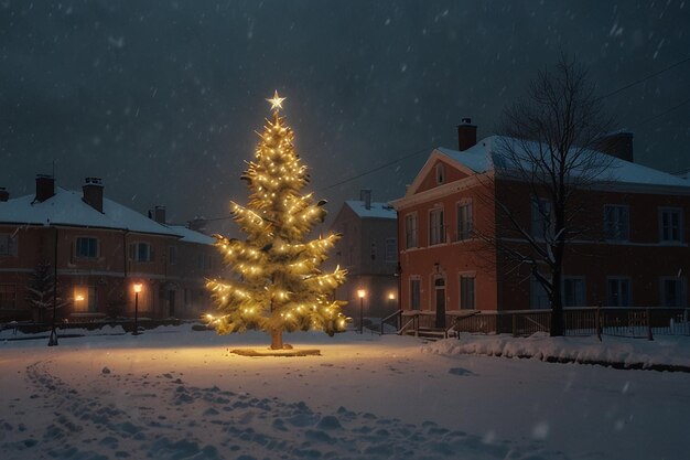 Mystischer Weihnachtsbaum in der Schneestadt