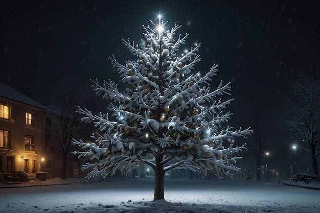 Mystischer Weihnachtsbaum in der Schneestadt