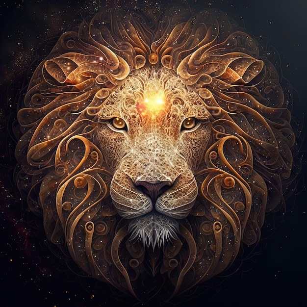 Mystisches Löwengesicht mit großartigen und schönen Formen und Mustern. AI digitale Illustration