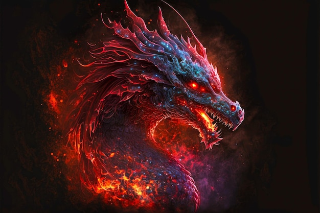 Mystisches Monster mit feurigem Atem in Form von roten Drachen