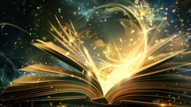 Mystisches offenes Buch mit glühenden Lichtern