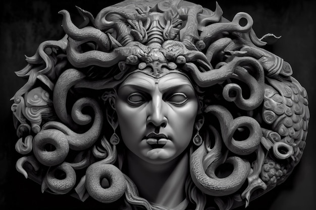 Mythologische Figur monströse Frau Schlangen für Haare verwandeln sich in Stein Generative KI