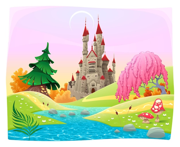 Mythologische Landschaft mit mittelalterlicher Burg