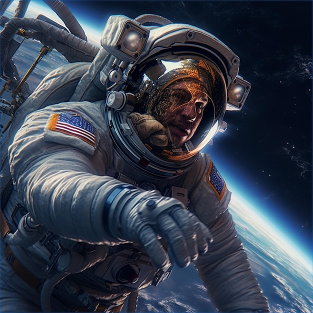 Foto n astronauta voando através do espaço no estilo de retratos hiperdetalhados realistas hdr