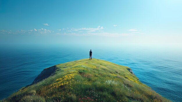 Na borda do mundo, onde o céu encontra o mar num horizonte de tirar o fôlego, uma figura solitária