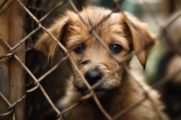 Na cerca estava um cachorrinho ruivo e um cachorrinho sem-teto