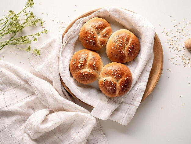 Na cesta da mesa com sanduíches feitos no forno.