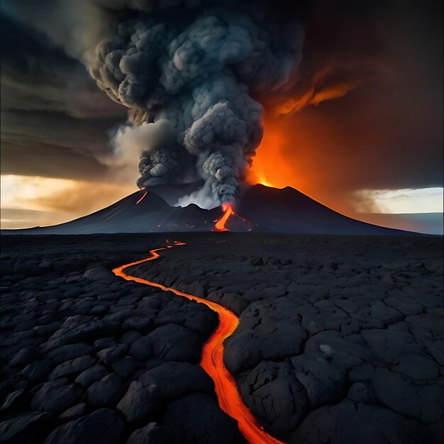 Na imagem de uma enorme erupção vulcânica, nuvens onduladas criadas pela IA
