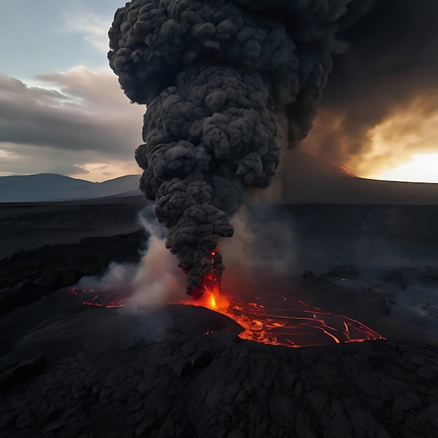 Na imagem de uma enorme erupção vulcânica, nuvens onduladas criadas pela IA