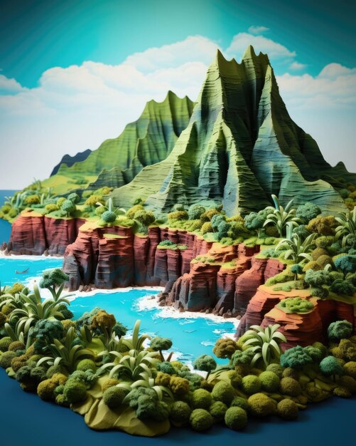 Foto na pali coast kauai y hawai de estados unidos con embarcaciones 3d y fondo aislado